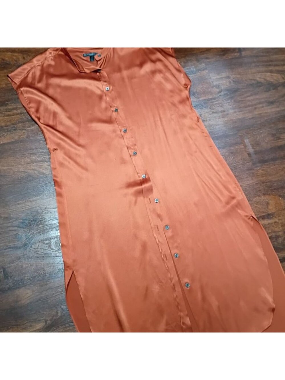 Banana Republic Silk Size M Button-Down Rust Midi Dress Short Sleeve Resortwear - Picture 7 of 12